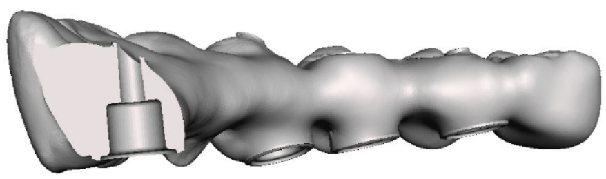 Model of an old bridge with a long 4mm bushing and a screw channel, which weakened its structure