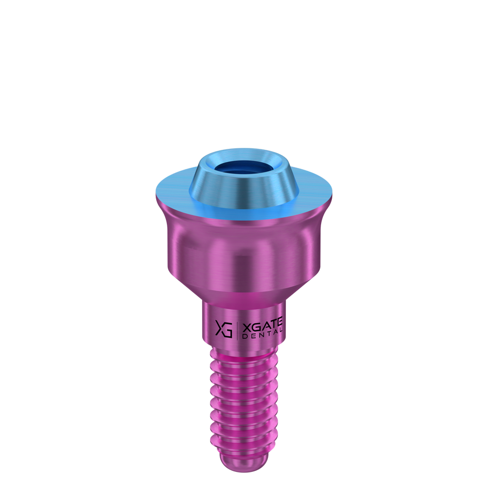 A 2 mm V-type dental abutment manufactured by XGATE DENTAL, with a distinctive purple body and a blue-colored cone