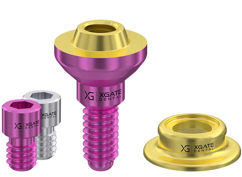 Multi‑unit V‑type abutment with 1.5 mm sleeve and retaining screws